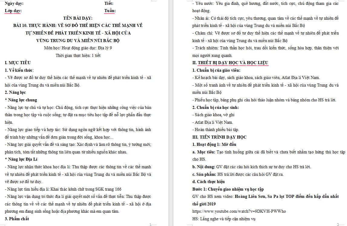 Giáo án Bài 10: Thực hành Địa lí 9 Chân trời sáng tạo