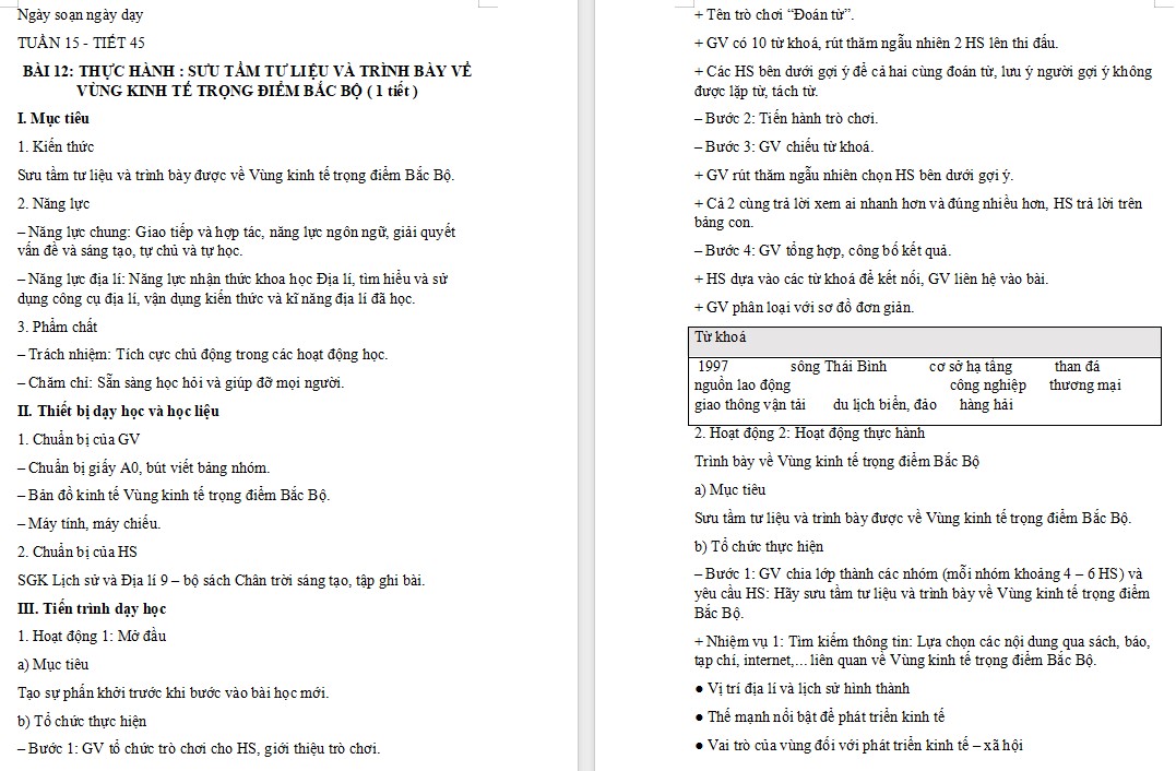 Giáo án Bài 12 Địa lí 9 Chân trời sáng tạo