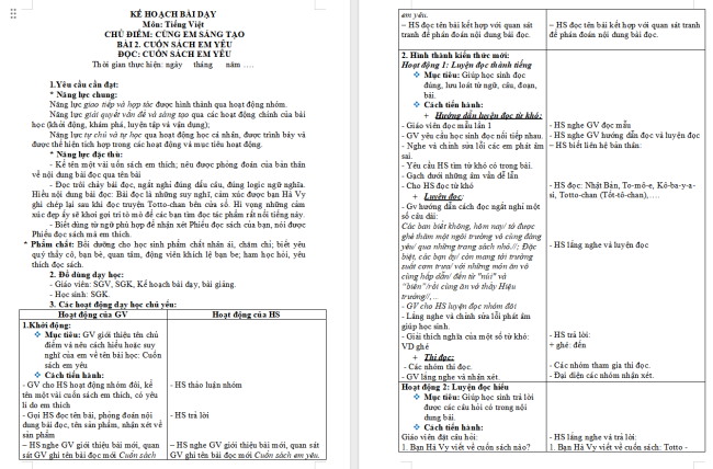 Giáo án Tiếng Việt 3 Bài 2: Cuốn sách em yêu