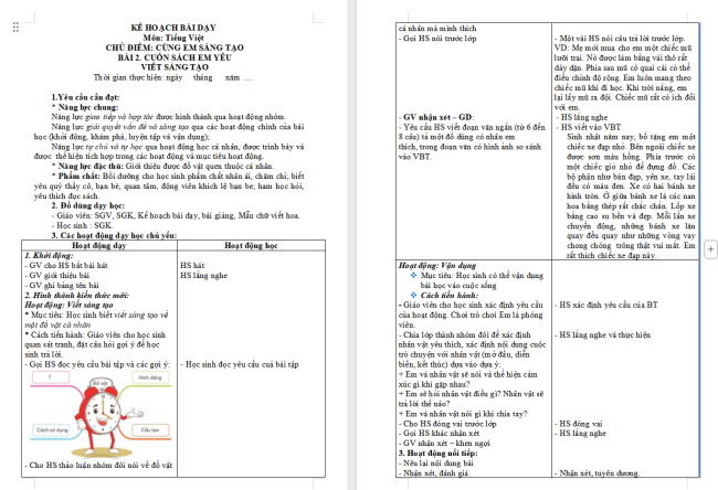 Giáo án Tiếng Việt 3 Bài 2: Tả một đồ dùng cá nhân