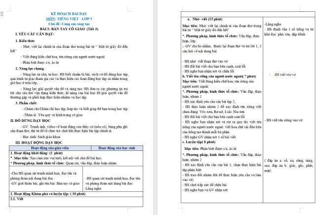 Giáo án Tiếng Việt 3 Bài 3: Nhớ - viết Bàn tay cô giáo