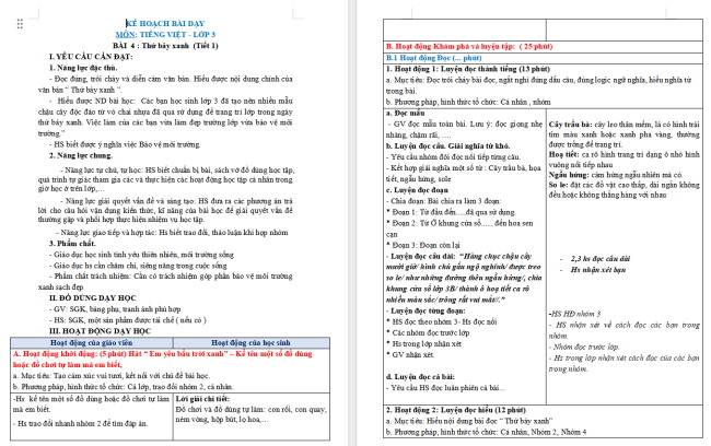 Giáo án Tiếng Việt 3 Bài 4: Thứ Bảy xanh