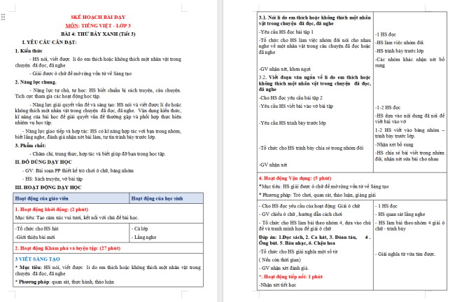 Giáo án Tiếng Việt 3 Bài 4: Viết đoạn văn nêu lí do thích hoặc không thích một nhân vật trong câu chuyện