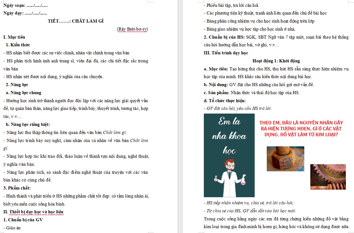 Giáo án Bài Chất làm gỉ Ngữ văn 7 Cánh Diều