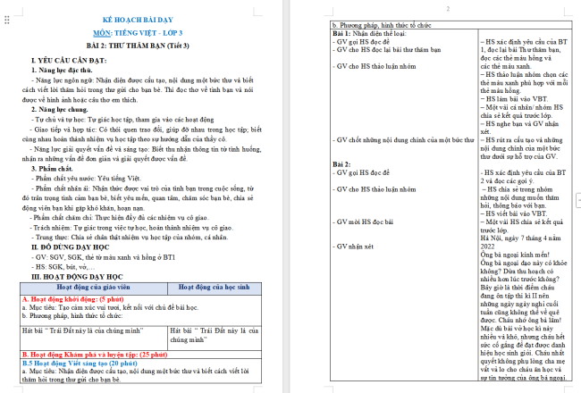 Giáo án Tiếng Việt 3 Bài 2: Viết thư cho bạn bè