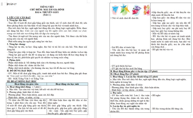Giáo án Tiếng Việt 3 Bài 4: Thuyền giấy