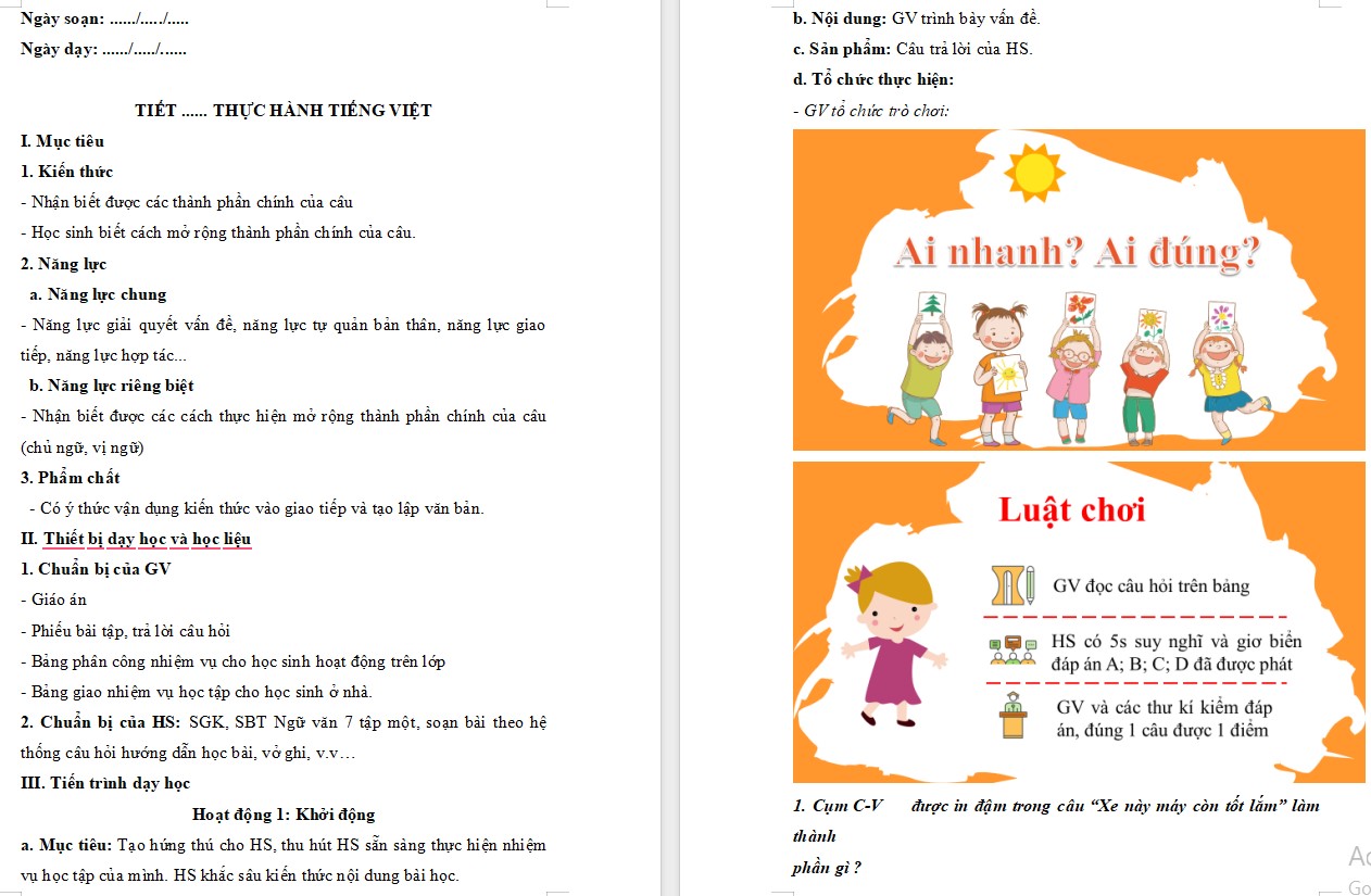 Giáo án Bài Thực hành tiếng việt trang 90 Ngữ văn 7 Cánh Diều