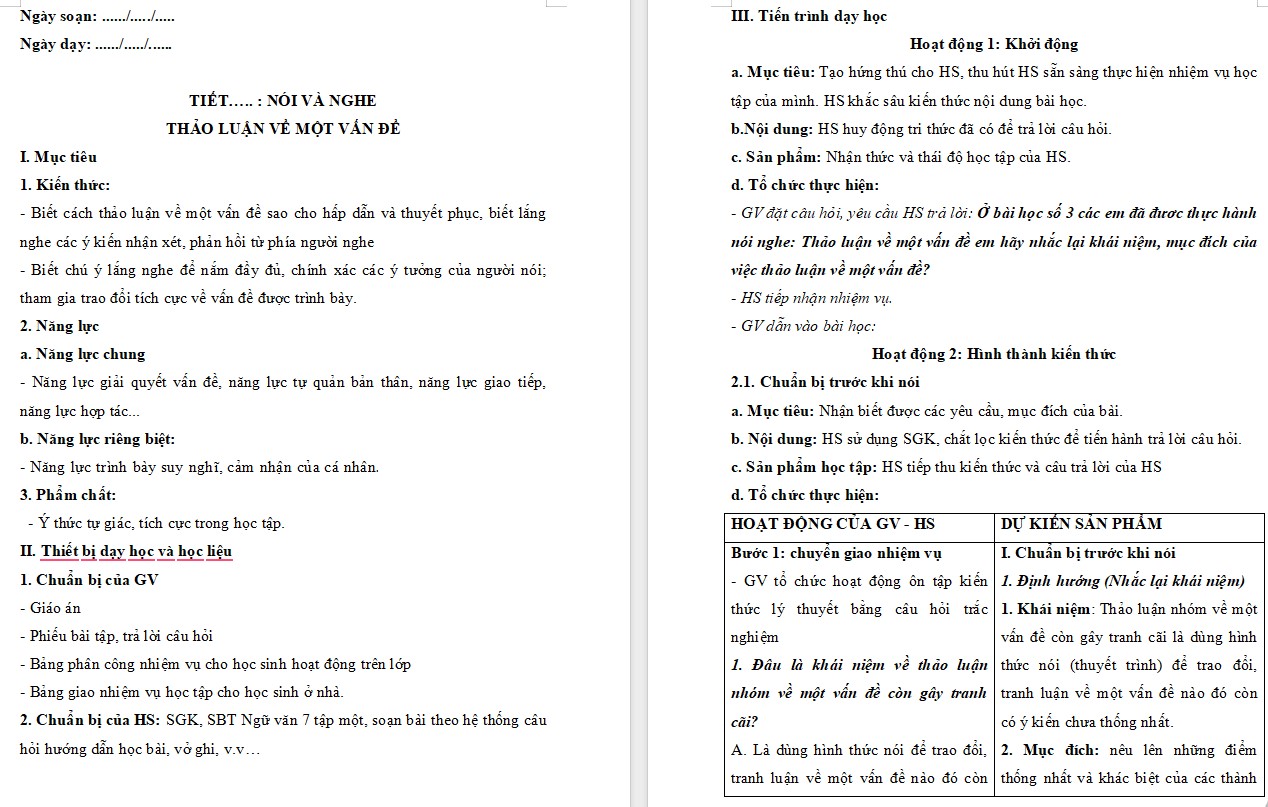 Giáo án Bài Thảo luận nhóm về một vấn đề Ngữ văn 7 Cánh Diều