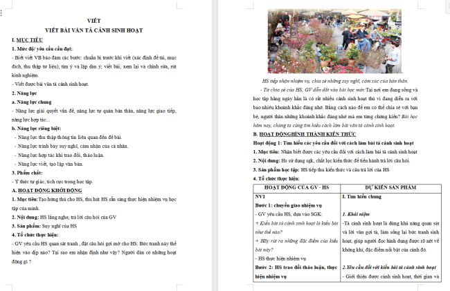 Giáo án Văn 6 Bài 5: Viết bài văn tả cảnh sinh hoạt
