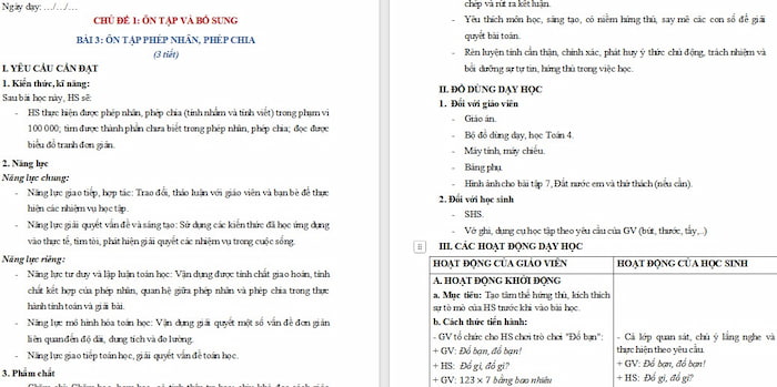 Giáo án Toán 4: Ôn tập phép nhân, phép chia