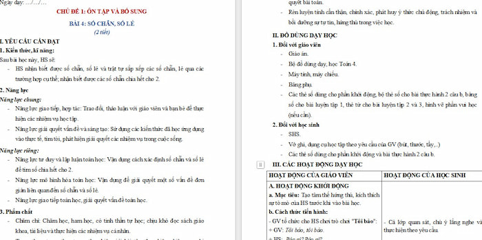 Giáo án Toán 4: Số chẵn, số lẻ