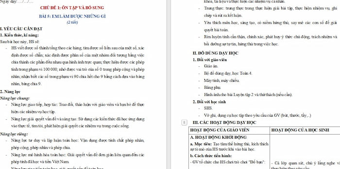 Giáo án Toán 4: Em làm được những gì?