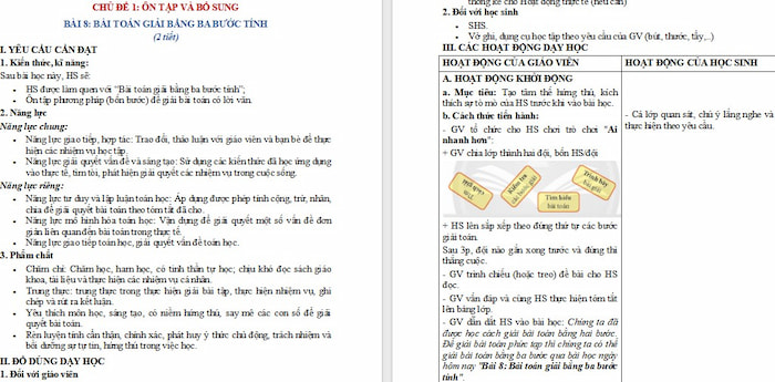 Giáo án Toán 4: Bài toán giải bằng ba bước tính