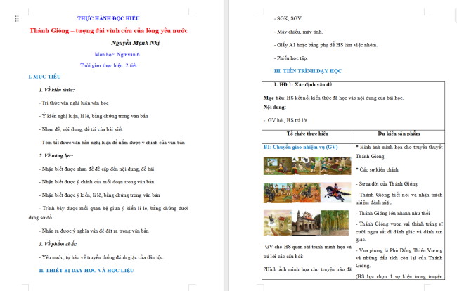 Giáo án Văn 6 Bài 4: Thánh Gióng - tượng đài vĩnh cửu của lòng yêu nước
