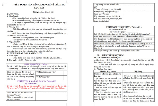 Giáo án Văn 6 Bài 4: Viết đoạn văn ghi lại cảm nghĩ về bài thơ lục bát