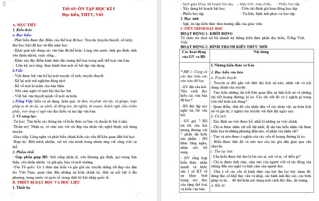 Giáo án Văn 6 Ôn tập và tự đánh giá cuối học kì 1