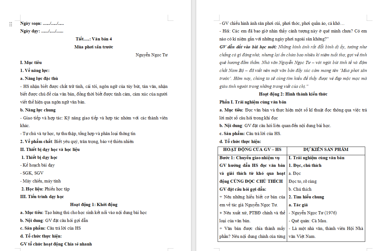 PowerPoint Ngữ văn 7 Bài 4: Mùa phơi sân trước