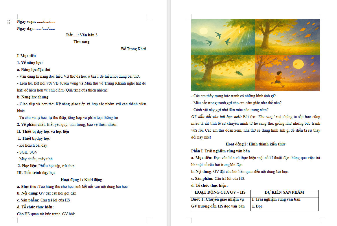 PowerPoint Ngữ văn 7 Bài 4: Thu sang