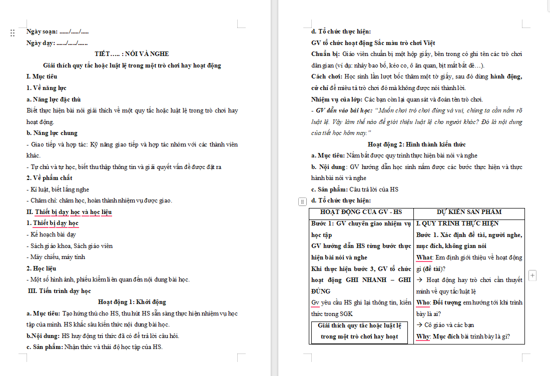 Giải thích quy tắc hoặc luật lệ trong một trò chơi hay hoạt động