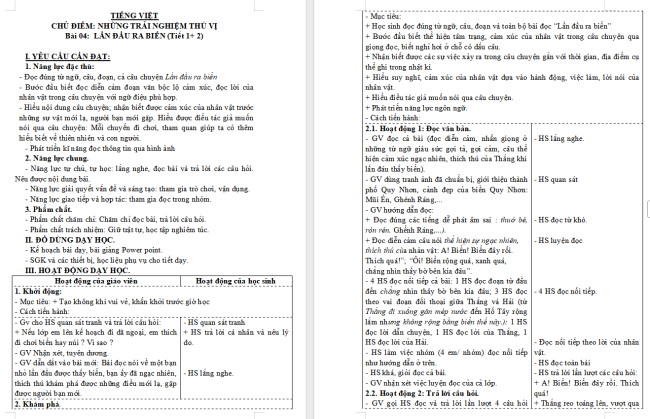 Giáo án Tiếng Việt 3 Bài 4: Lần đầu ra biển