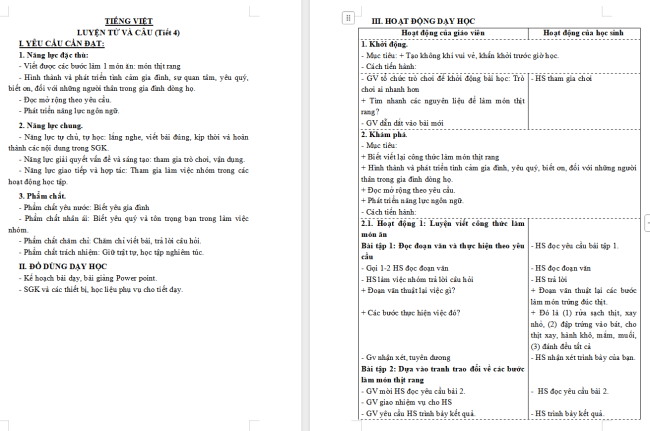 Giáo án Tiếng Việt 3 Bài 6: Viết đoạn văn nêu các bước làm một món ăn