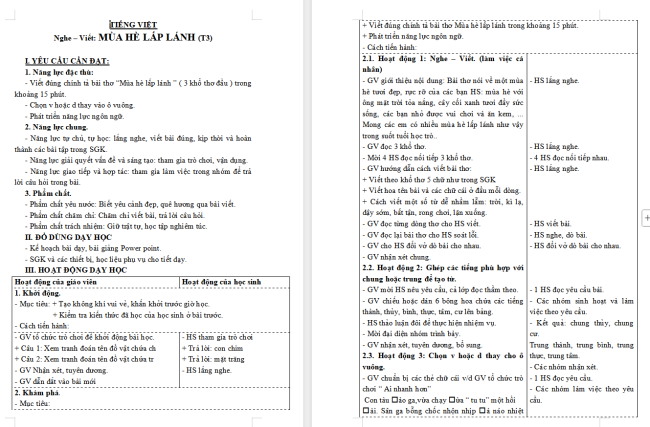 Giáo án Tiếng Việt 3 Bài 7: Nghe - viết Mùa hè lấp lánh