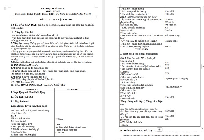 Giáo án Toán 2 Luyện tập chung trang 74