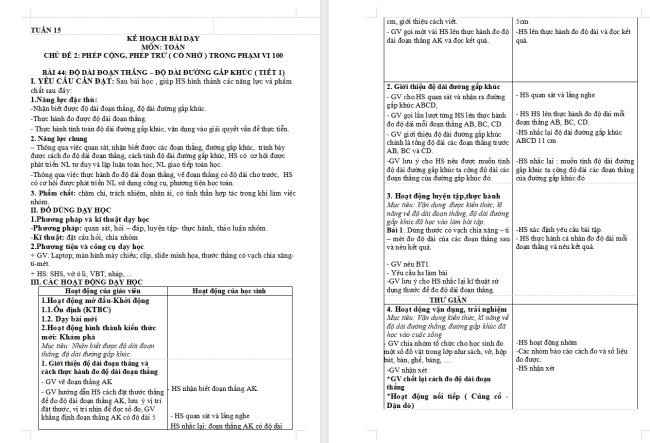 Giáo án Toán 2 Độ dài đoạn thẳng - Độ dài đường gấp khúc