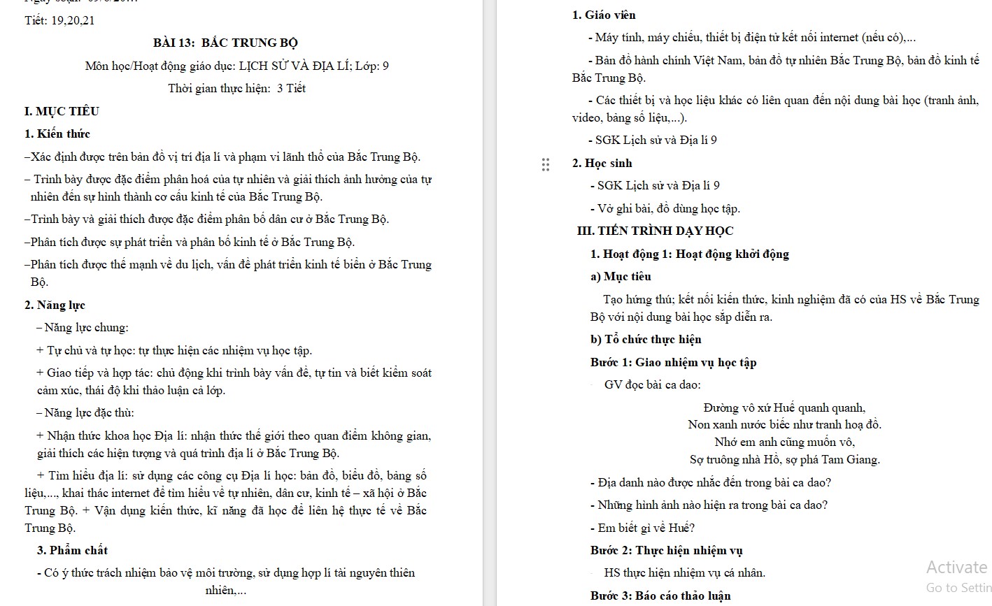 Giáo án Bài 13 Địa lí 9 Chân trời sáng tạo