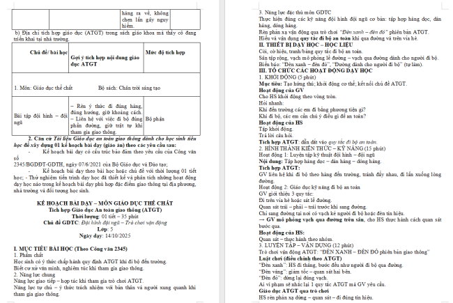 Đáp án An toàn giao thông cho nụ cười trẻ thơ dành cho giáo viên Tiểu học