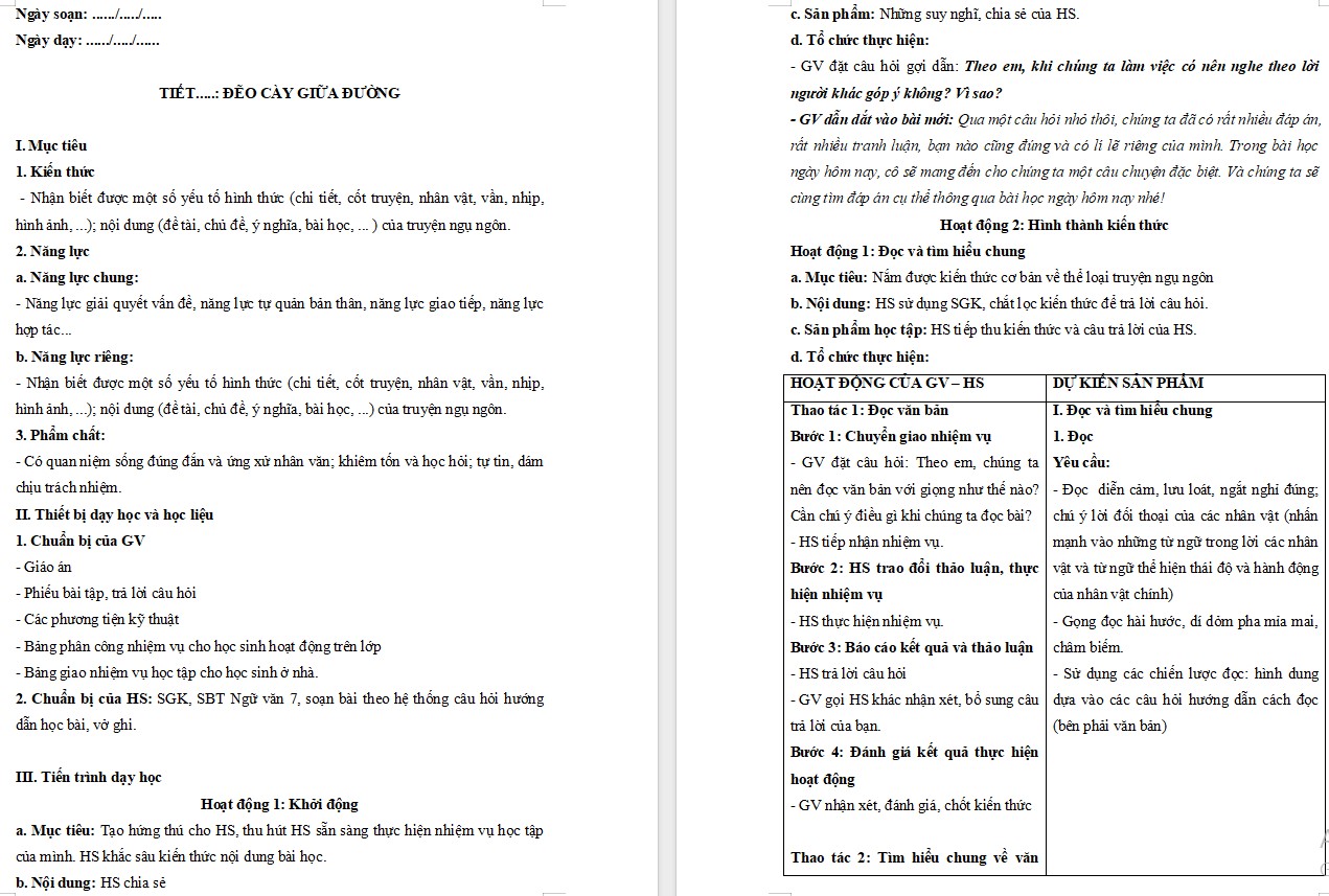 Giáo án Bài Đẽo cày giữa đường Ngữ văn 7 Cánh Diều