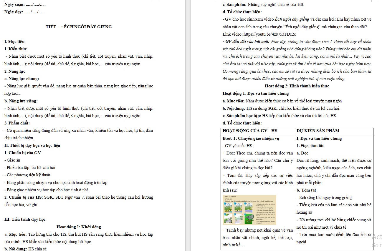 Giáo án Bài Ếch ngồi đáy giếng Ngữ văn 7 Cánh Diều