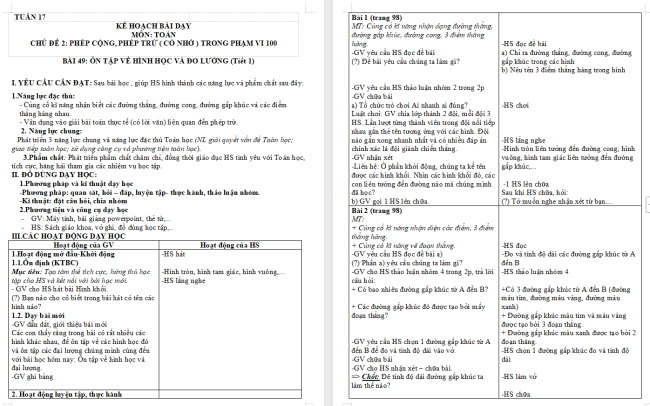 Giáo án Toán 2 Ôn tập về hình học và đo lường
