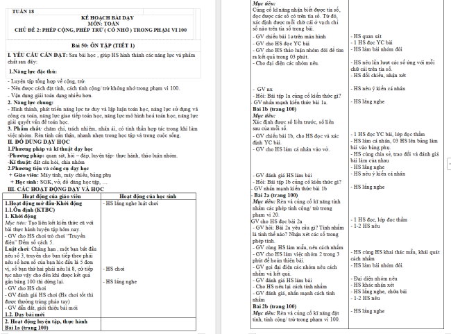 Giáo án Toán 2 Ôn tập