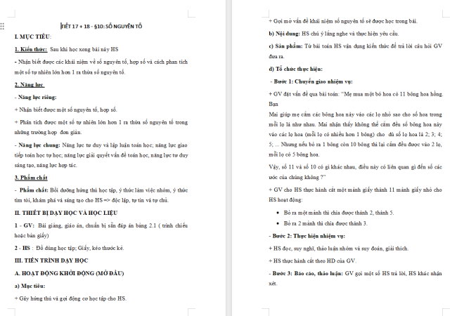 Giáo án Toán 6 Bài 10: Số nguyên tố