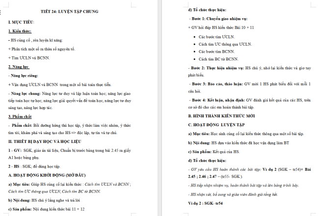 Giáo án Toán 6 Luyện tập chung trang 54