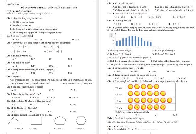Đề cương học kì 1 môn Toán 6 Chân trời sáng tạo