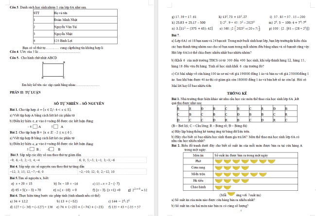 Đề cương học kì 1 môn Toán 6 Chân trời sáng tạo
