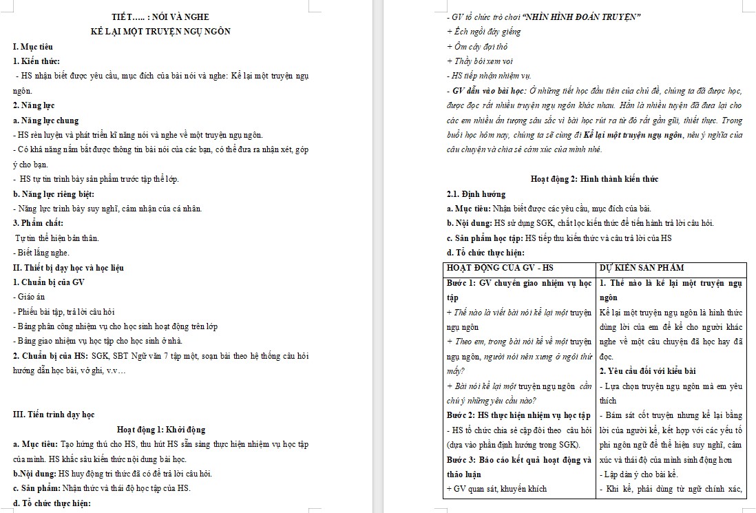 Giáo án Bài Kể lại một truyện ngụ ngôn Ngữ văn 7 Cánh Diều