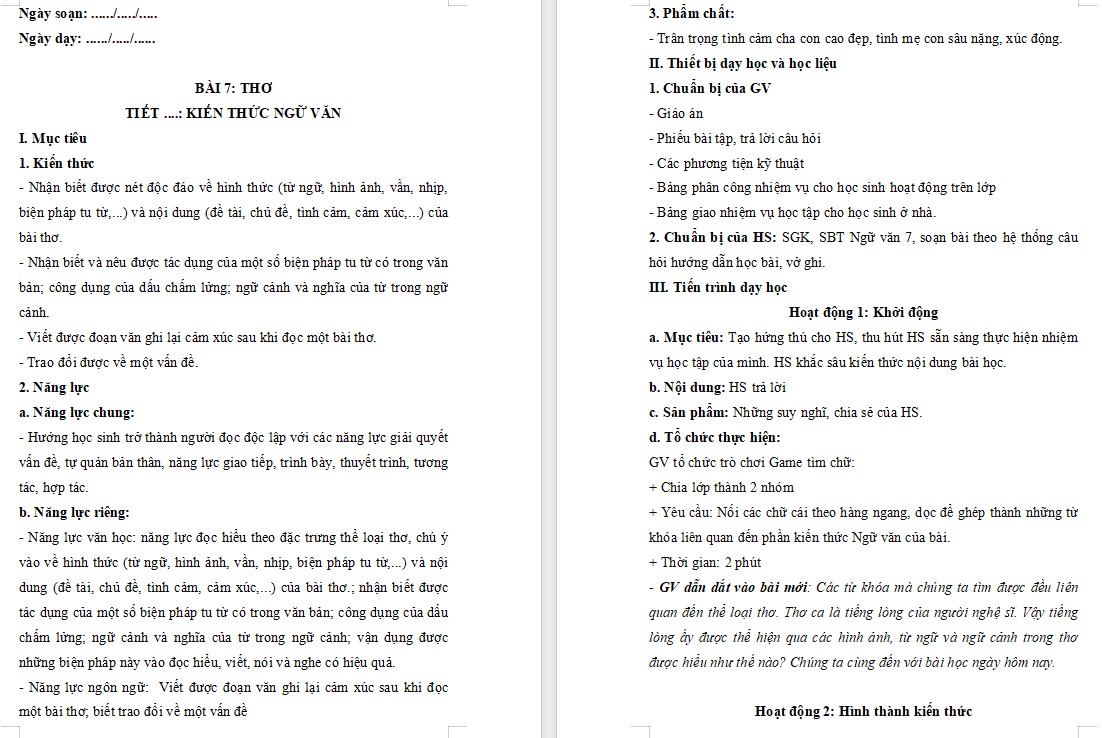Giáo án Bài 7 Kiến thức ngữ văn trang 21, 22 Ngữ văn 7 Cánh Diều
