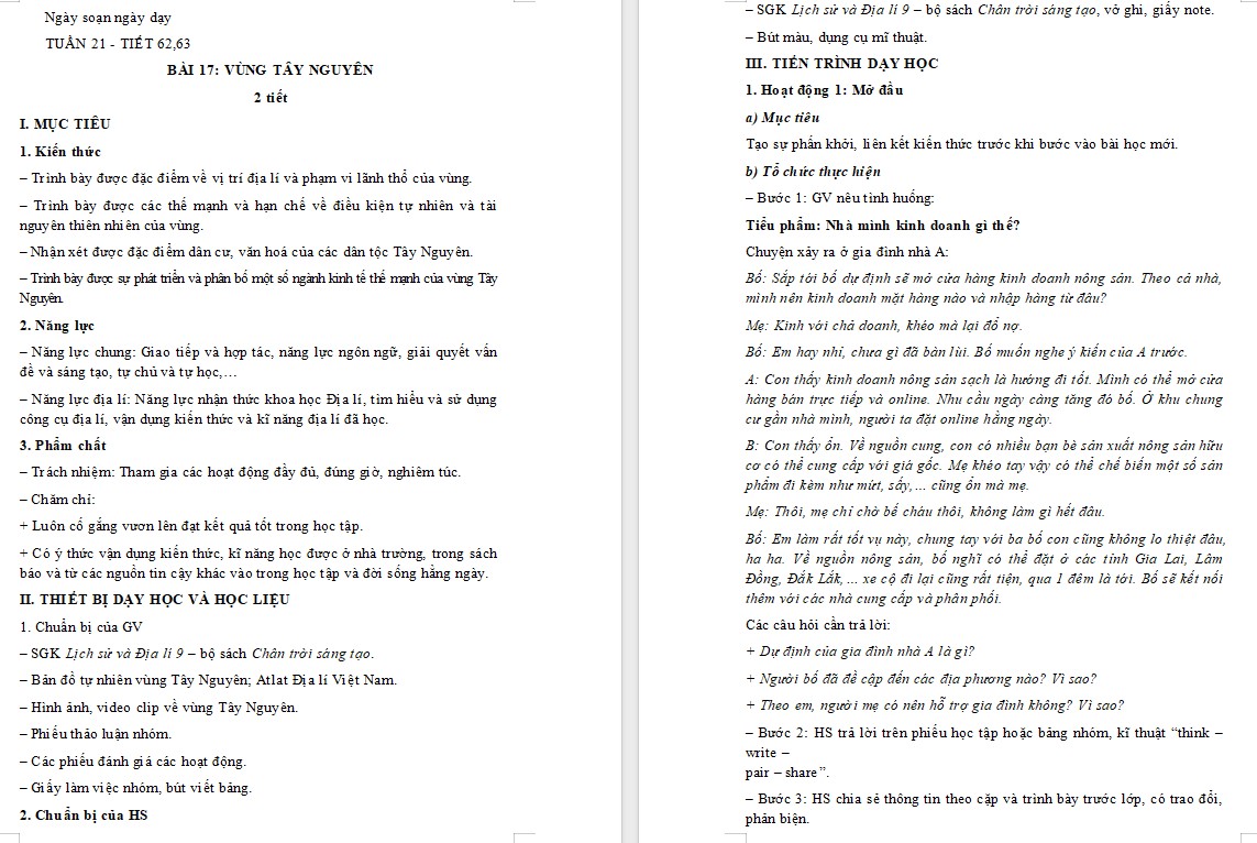 Giáo án Bài 17 Địa lí 9 Chân trời sáng tạo