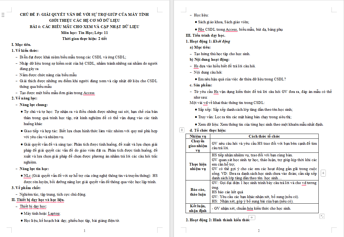 Các biểu mẫu cho xem và cập nhập CSDL