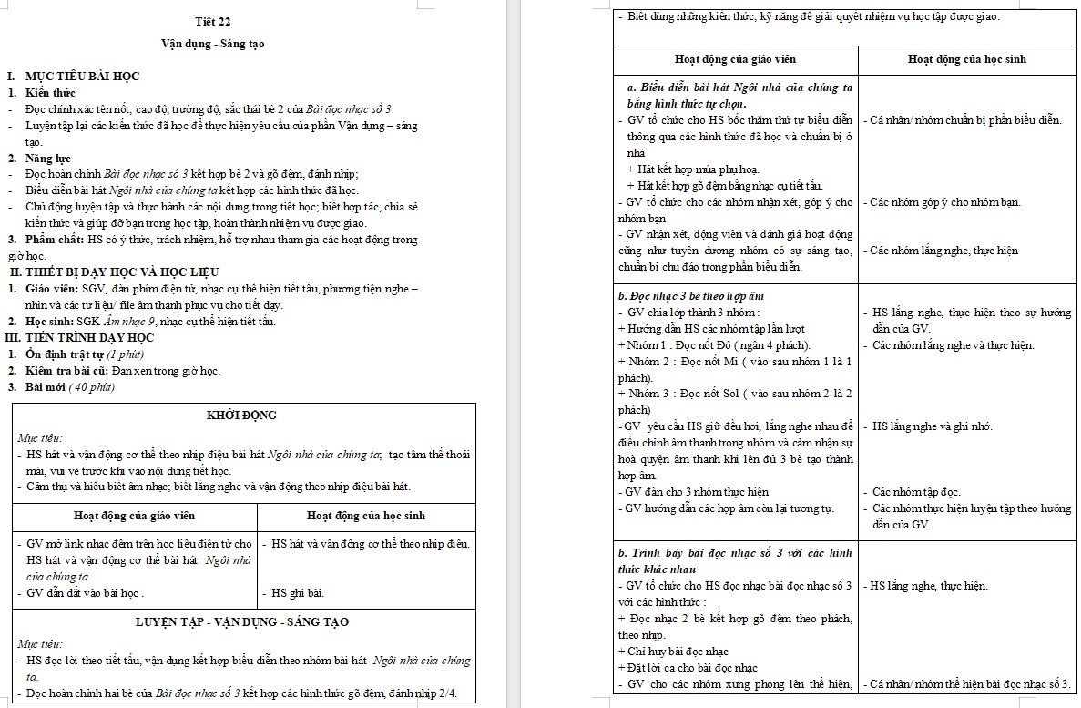 Kế hoạch bài dạy Âm nhạc 9 KNTT Bài 10 tiết 22