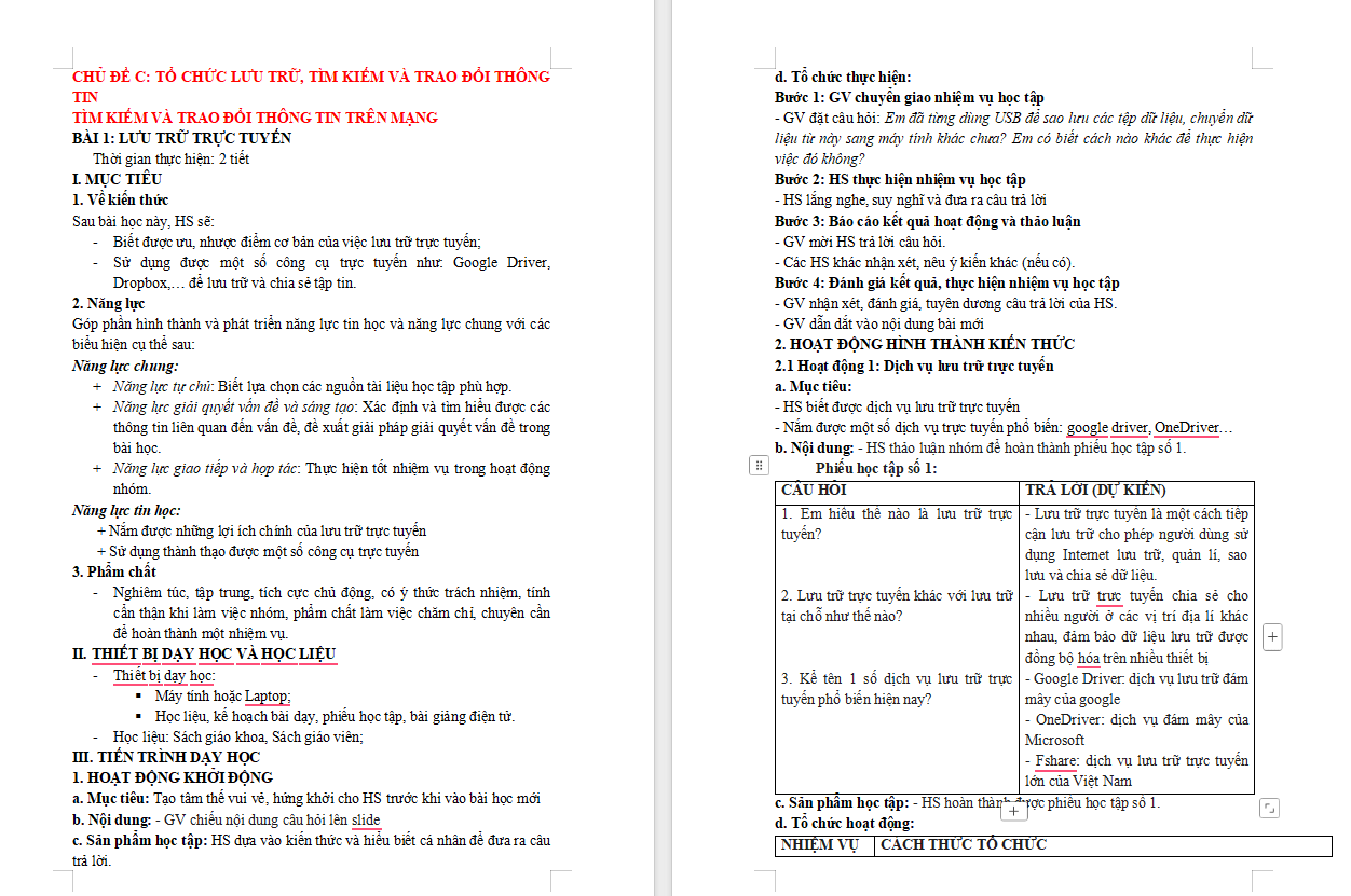 Tin học 11 Bài 1: Lưu trữ trực tuyến