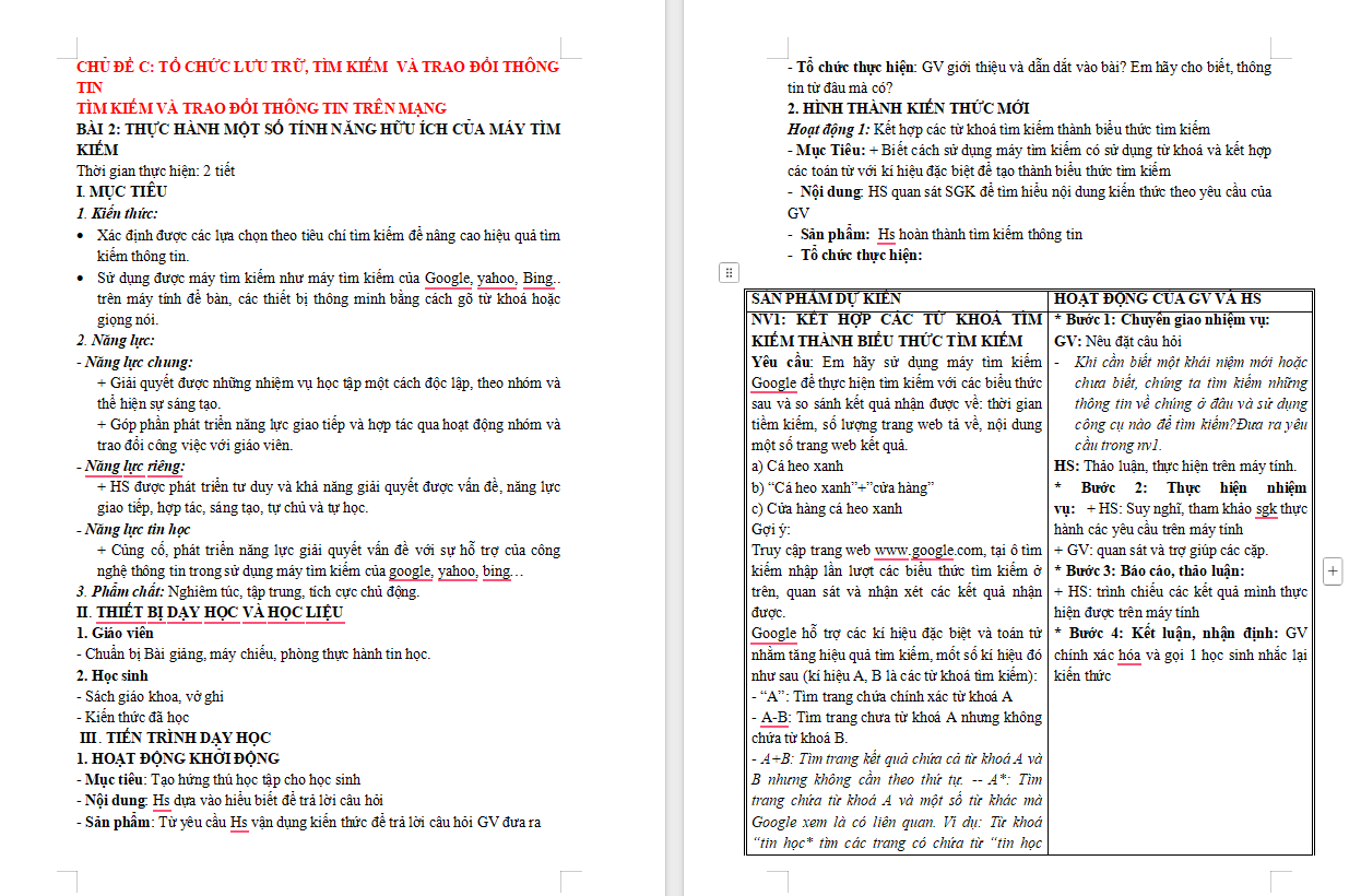 Tin học 11 Bài 2: Thực hành một số tính năng hữu ích của máy tìm kiếm