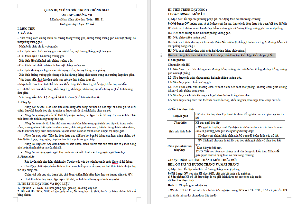 Giáo án Toán 11 Bài tập cuối chương 7