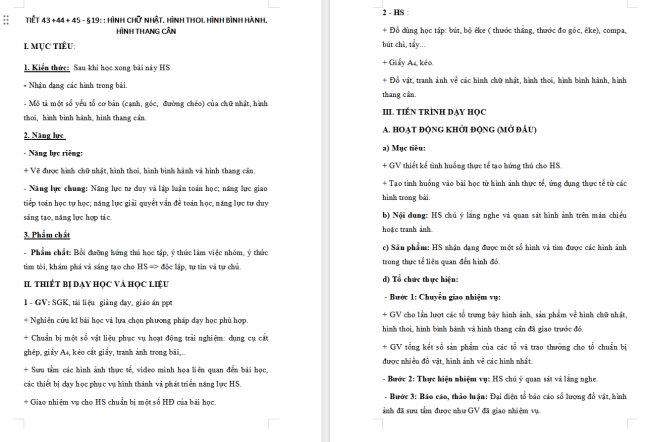 Giáo án Toán 6 Bài 19: Hình chữ nhật. Hình thoi hình bình hành. Hình thang cân