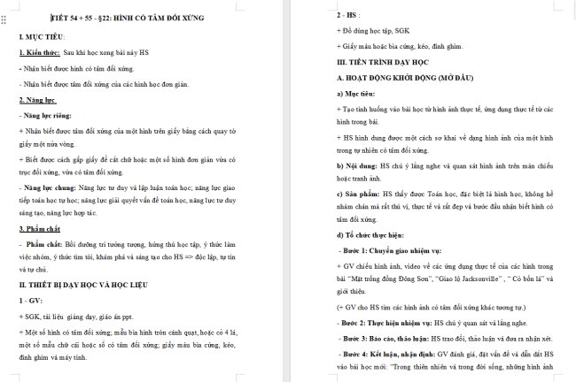 Giáo án Toán 6 Bài 22: Hình có tâm đối xứng