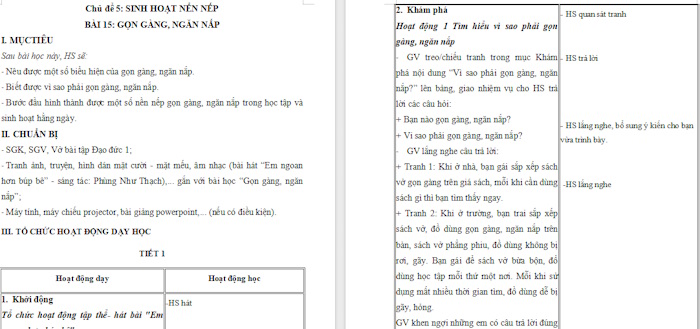 Giáo án Đạo đức 1: Gọn gàng, ngăn nắp