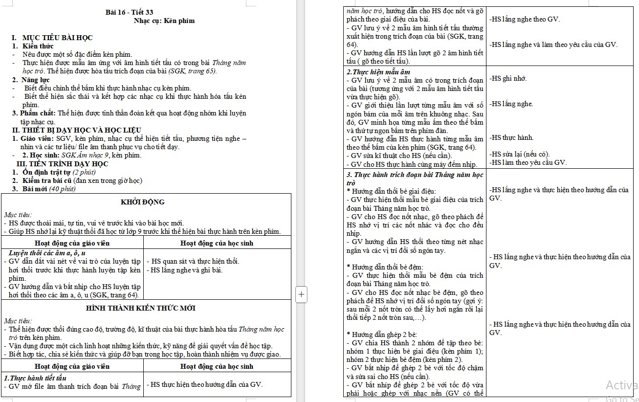 Kế hoạch bài dạy Âm nhạc 9 KNTT Bài 16 tiết 33